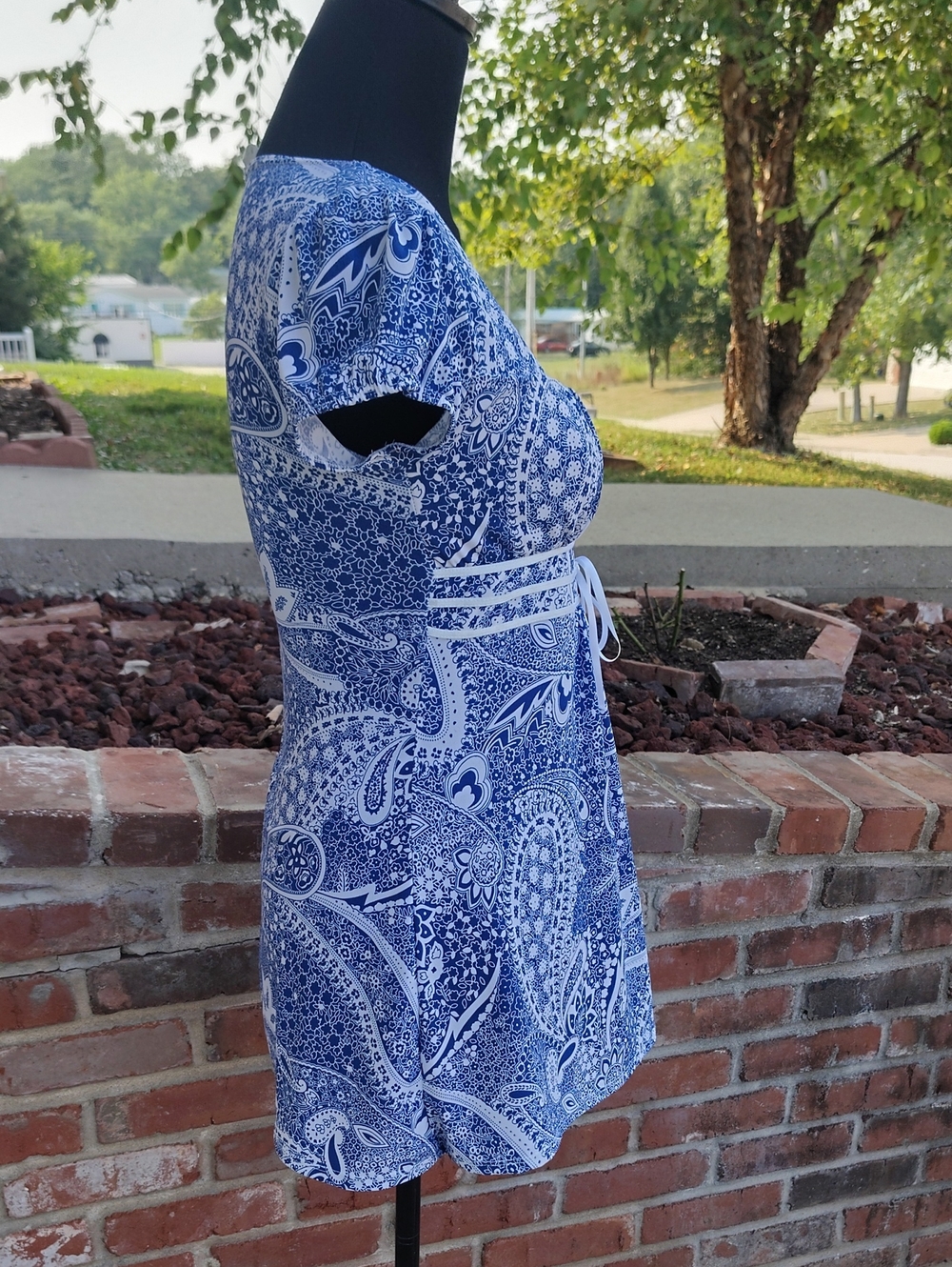 Vintage Studio Y Babydoll Square Neck Tunic Top Size S Y2K 90s Blue White Boho - Picture 3 of 15